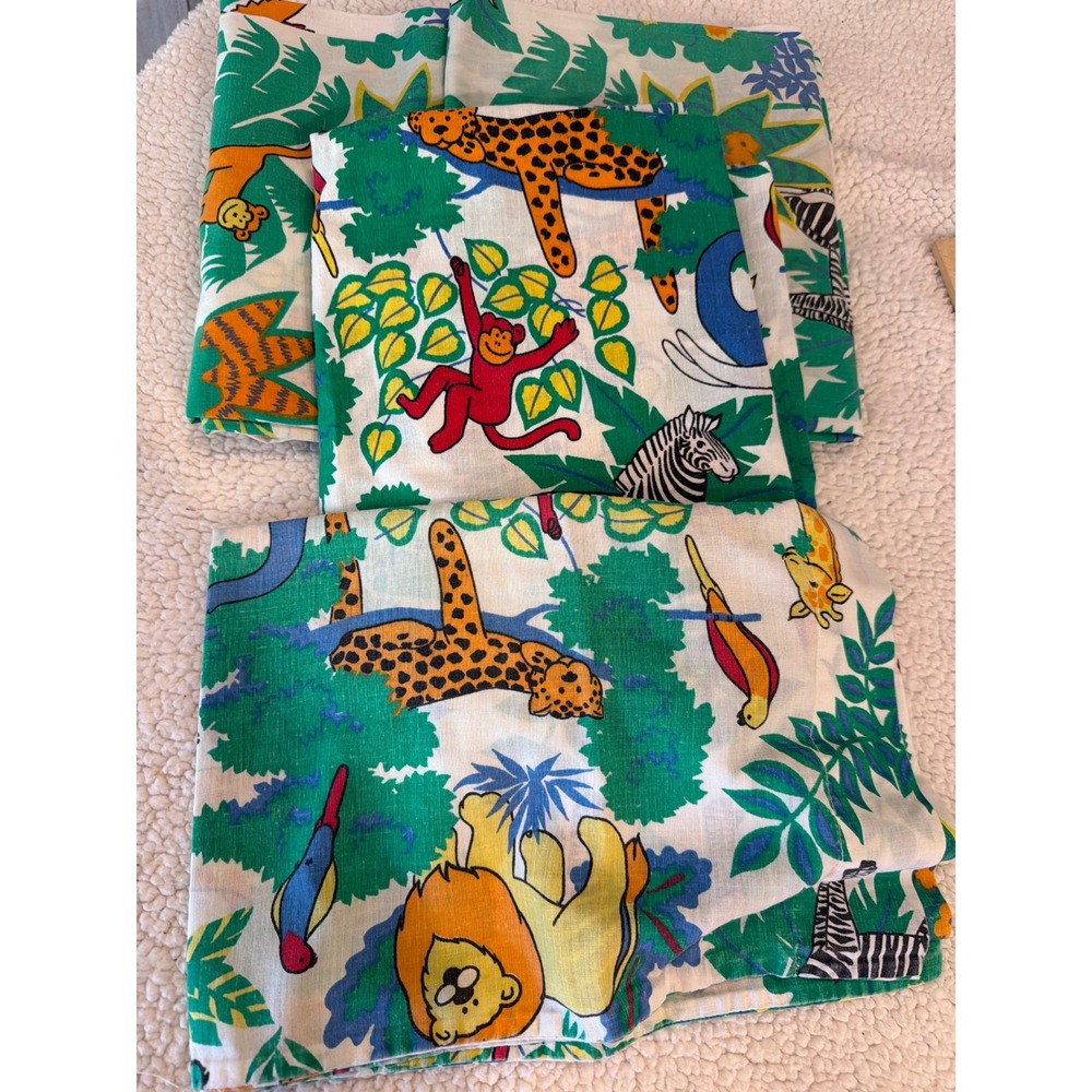 Vintage Jungle Safari Animal Print Sheet Set Lion Leopard Monkey Zebra 3 Piece